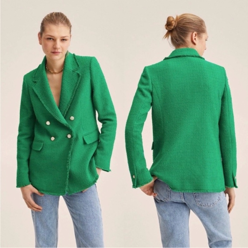 Mango Green Tweed Boucle Jacket Blazer